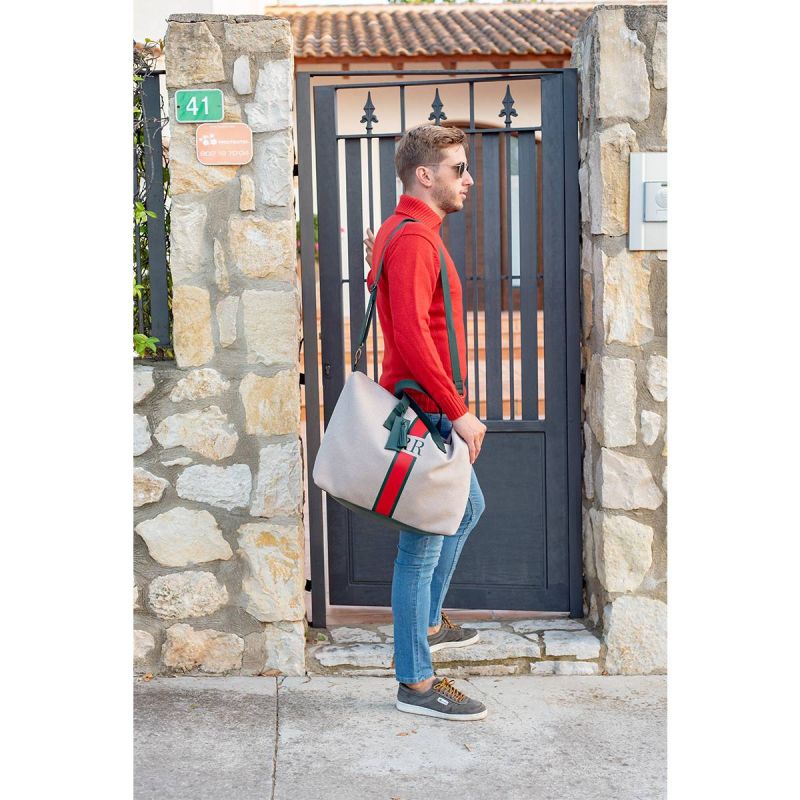 Bolsa de Viaje Verde-Rojo Lona Beige