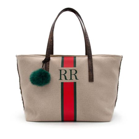 Bolso Verde-Rojo Lona Beige 2