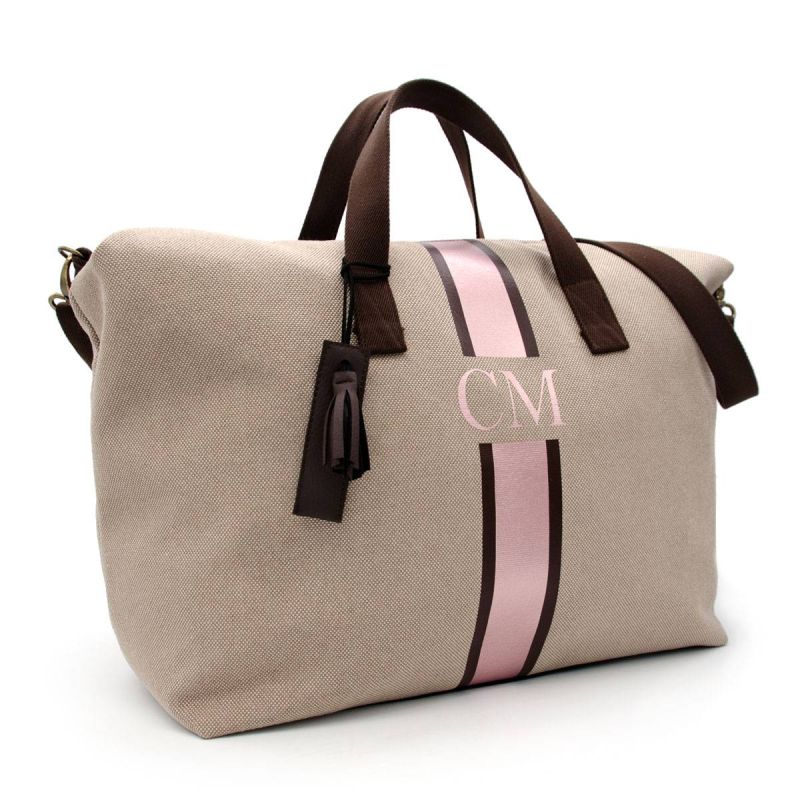 Bolsa Viaje de la colección Lona beige combinada en marrón y rosa.