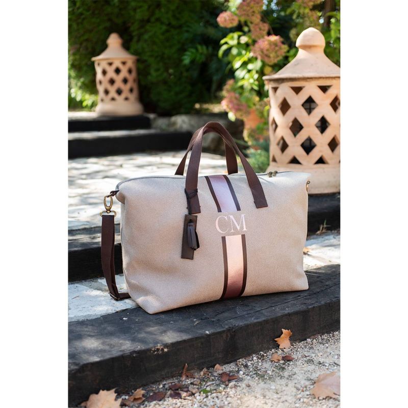 Bolsa de Viaje Marrón-Rosa Lona Beige