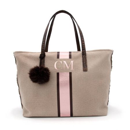 Bolso Marrón-Rosa Lona Beige 2