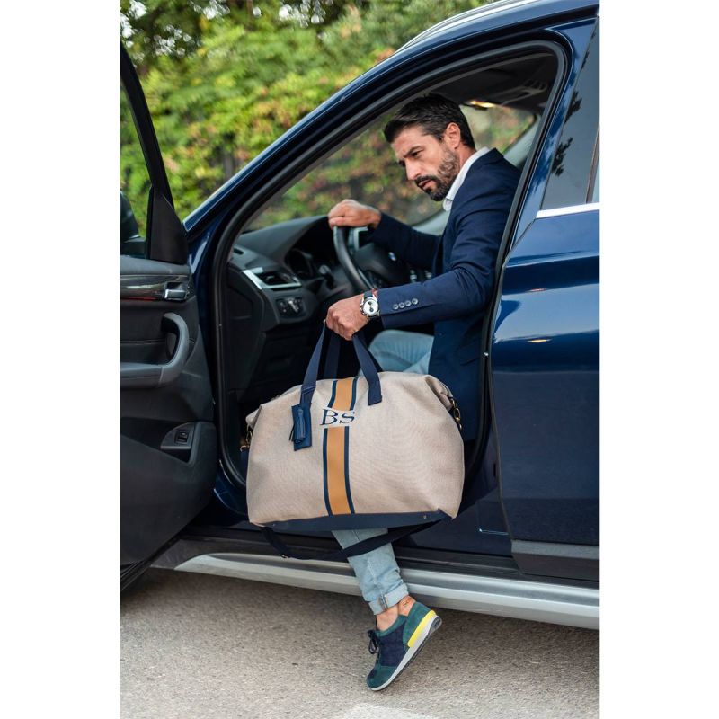 Bolsa de Viaje Azul-Camel Lona Beige