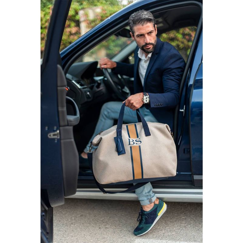 Bolsa de Viaje Azul-Camel Lona Beige