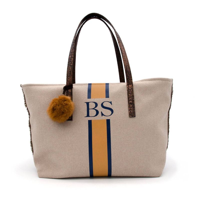 Bolso Azul-Camel Lona Beige