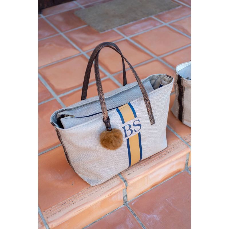 Bolso Azul-Camel Lona Beige