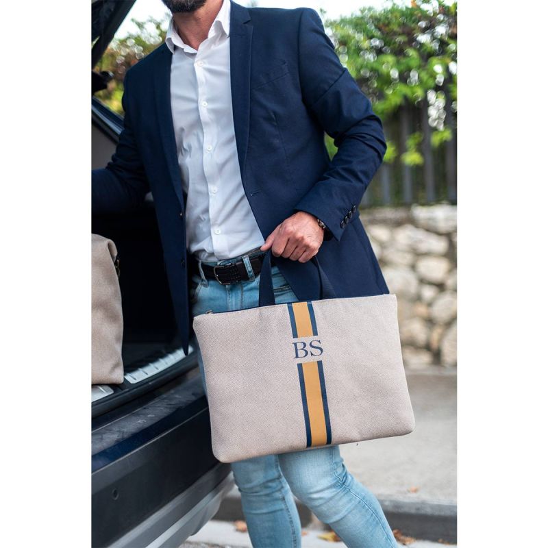 Portadocumentos Azul-Camel Lona Beige
