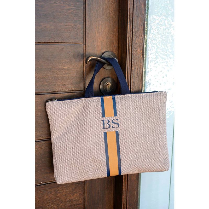 Portadocumentos Azul-Camel Lona Beige