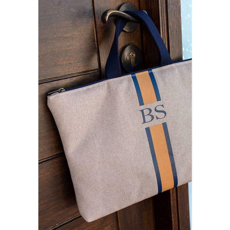 Portadocumentos Azul-Camel Lona Beige