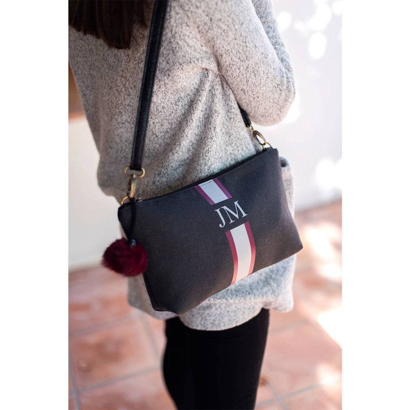 Bolso bandolera Granate-Gris Lona Negro