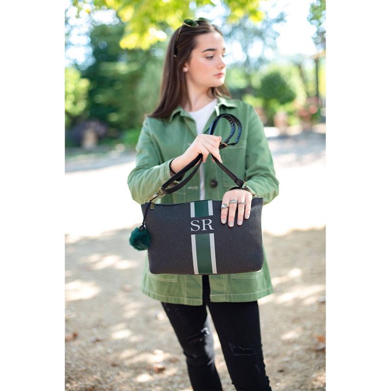 Bolso bandolera Verde-Gris Lona Negro