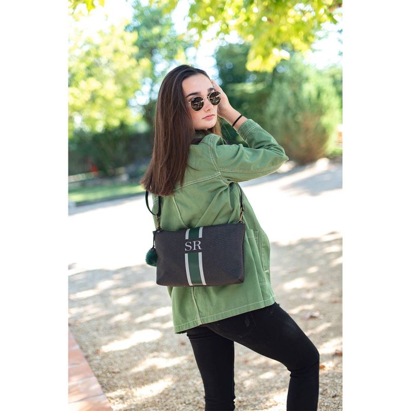 Bolso bandolera Verde-Gris Lona Negro