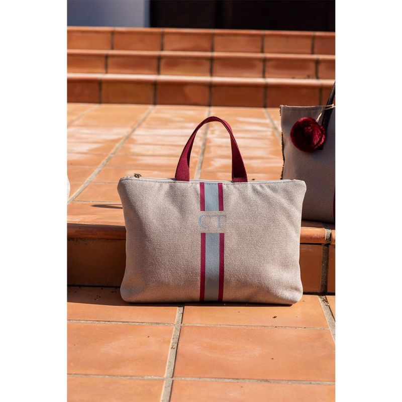 Portadocumentos Granate-Gris Lona Beige