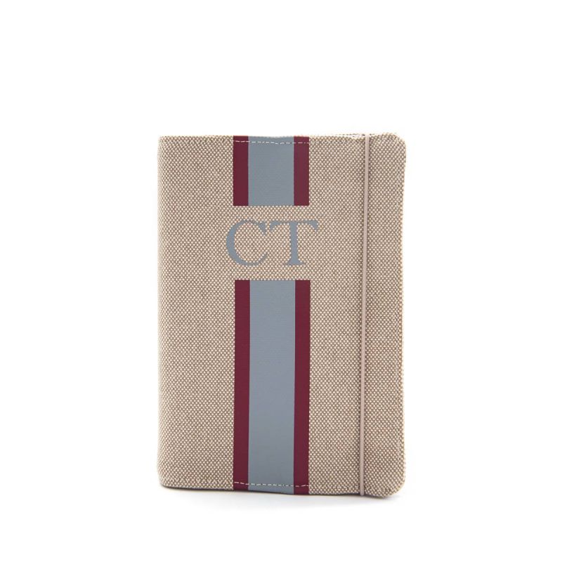 Libreta Granate-Gris Lona Beige
