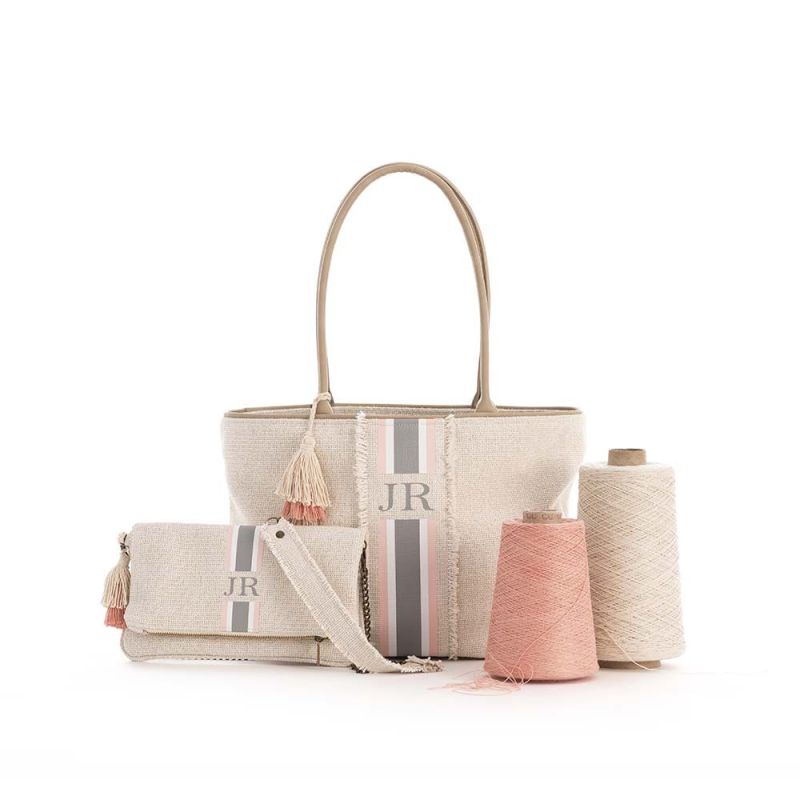 Bolso Canvas Rosa - Blanco y Gris