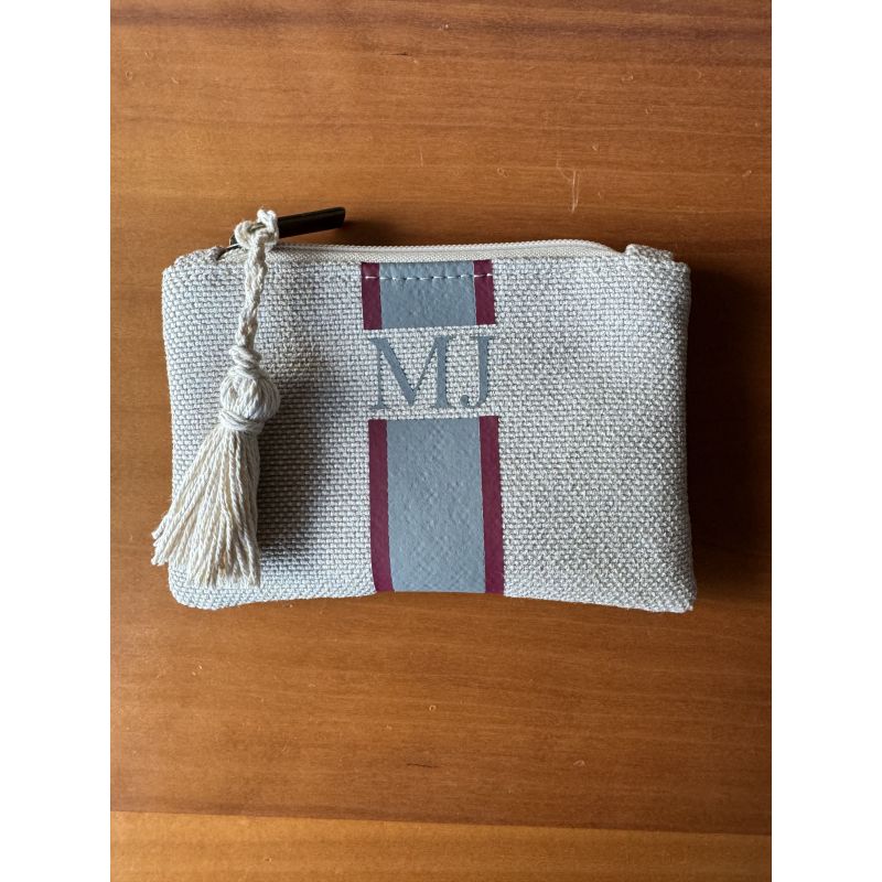 Monedero Granate-Gris Lona Beige